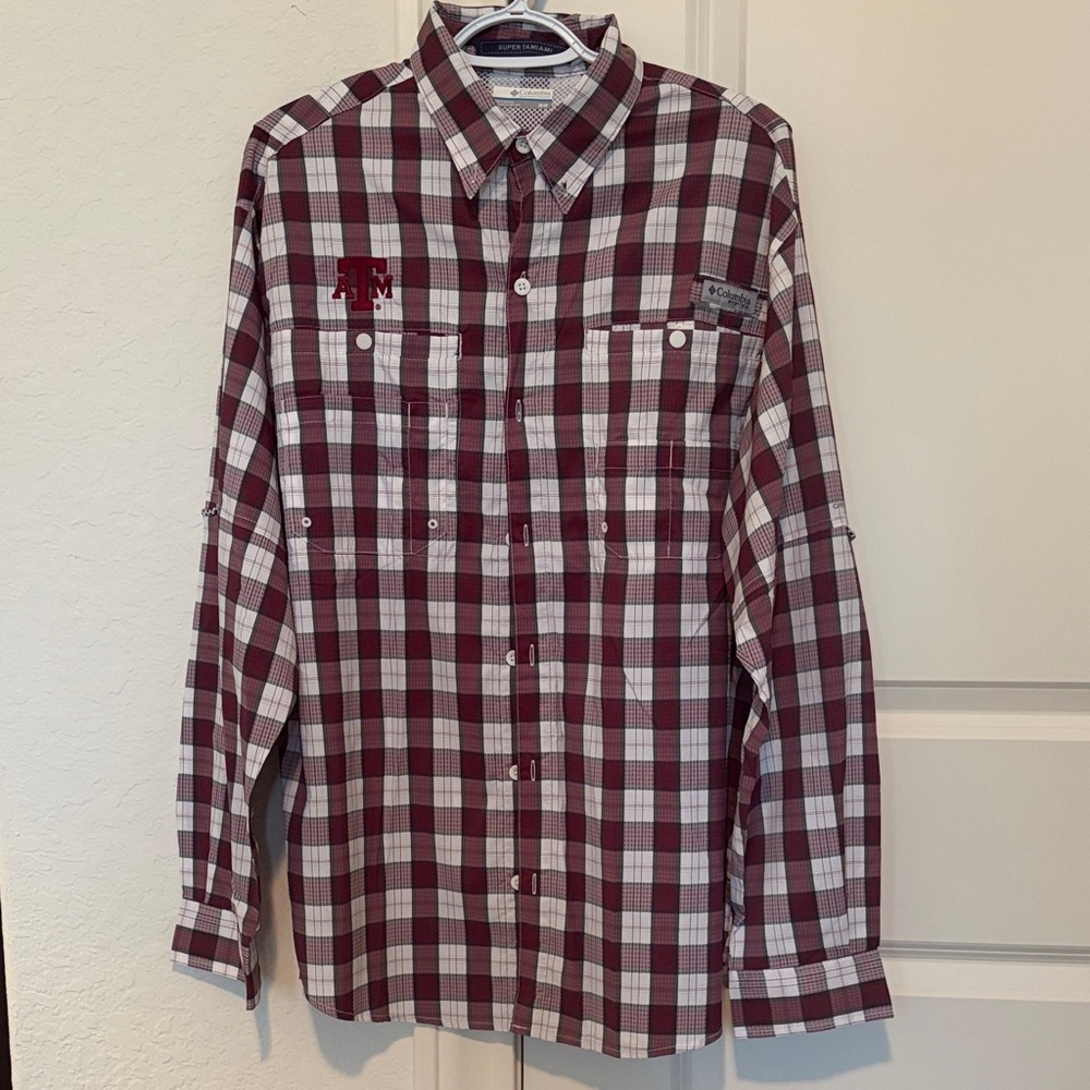 Men’s Columbia Maroon and White Texas A&M Plaid Shirt